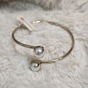 Elegant Gold Tone Pearl Bangle Bracelet